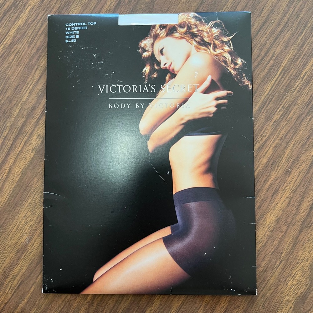 Victoria's Secret Body By Victoria Control Top 15 Denier Size B White Nylons NOS
